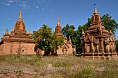 The cluster of red brick temples, named Khay-min-gha on the map on the North plain of Bagan. Myanmar. 